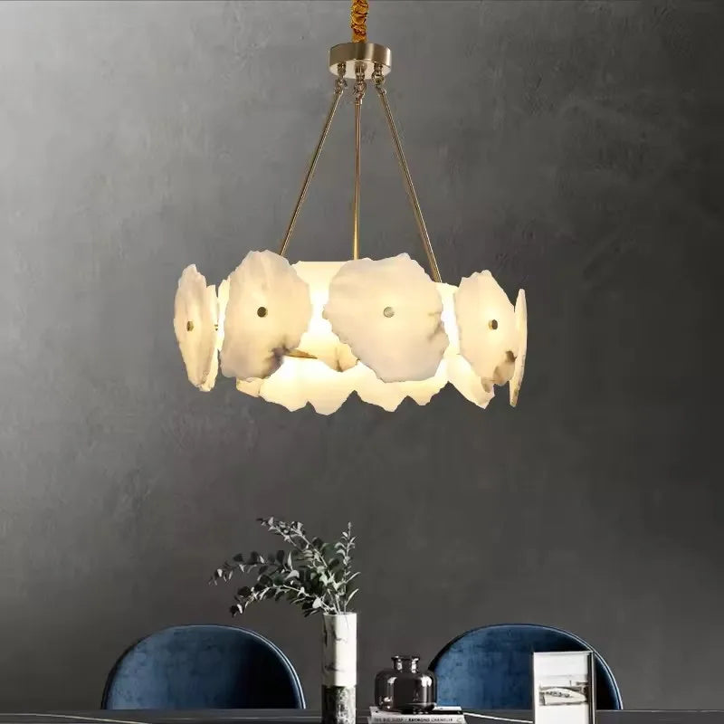 Modern Real Natural Marble Dining Room Decor Light Fixture LED Hanging Lamp Lustre Chandelier Luxury Home Decor Living Room