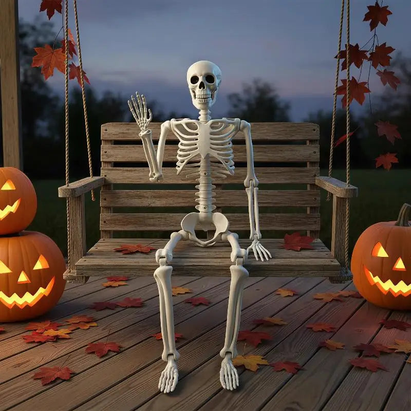 Posable Halloween Human Skeleton Prop Lifelike Skull Bones Scary Decoration for Haunted House Theme Party Cosplay Event Decor