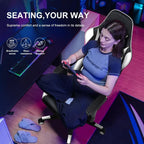 GTPLAYER Gaming Chair with Footrest, Ergonomic Computer Desk Chair, Reclining Swivel with Headrest and Lumbar Support, White