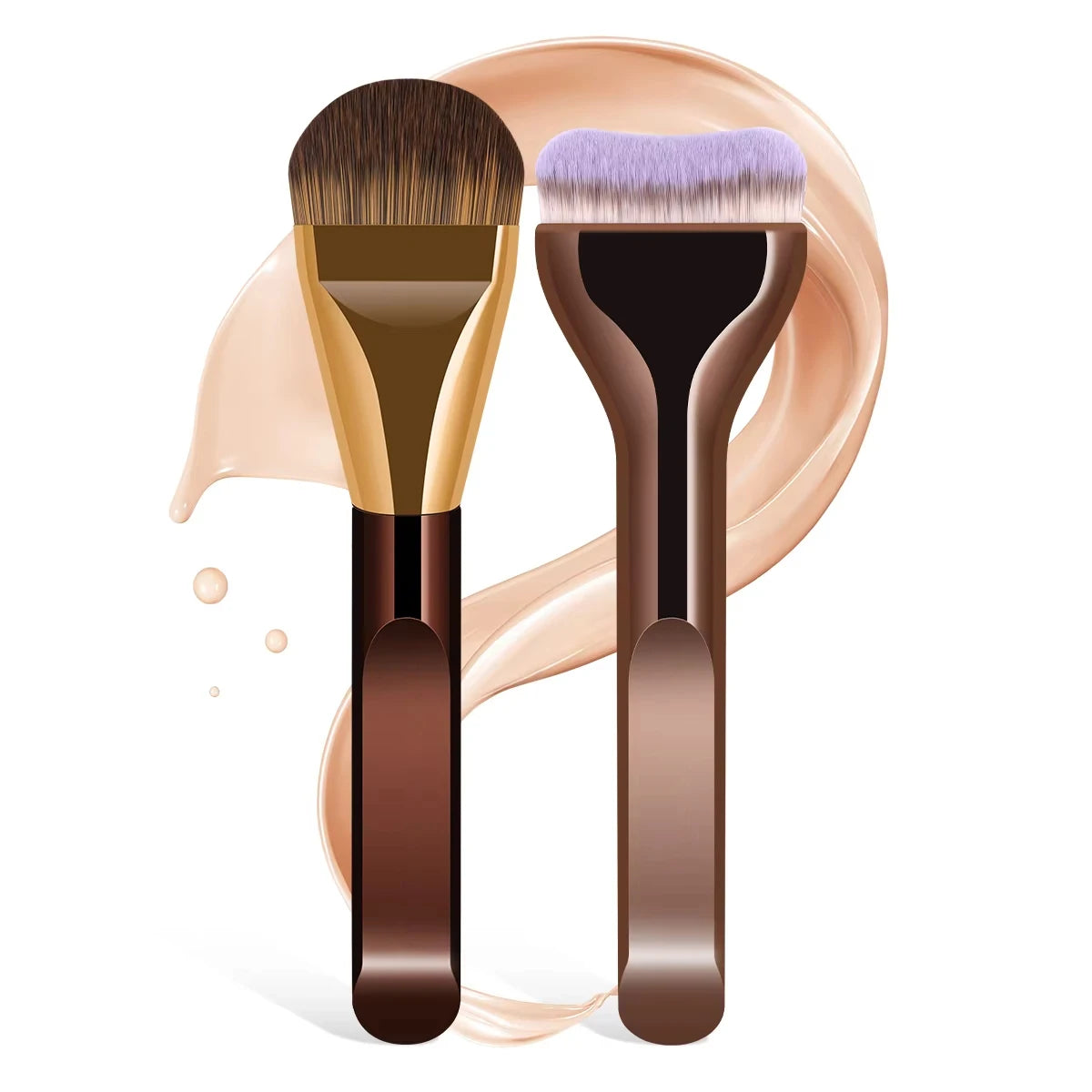 MAANGE 2pcs Foundation Makeup Brushes Set Ultra Thin Top Mask Brush For Liquid Cream Cosmetics Blending Beauty Tool Premium Gift