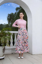 AP 2025SS Women Floral Satin Slip Dress Light Pink Knitting V-neck Sweater Elegant Lady Skirt