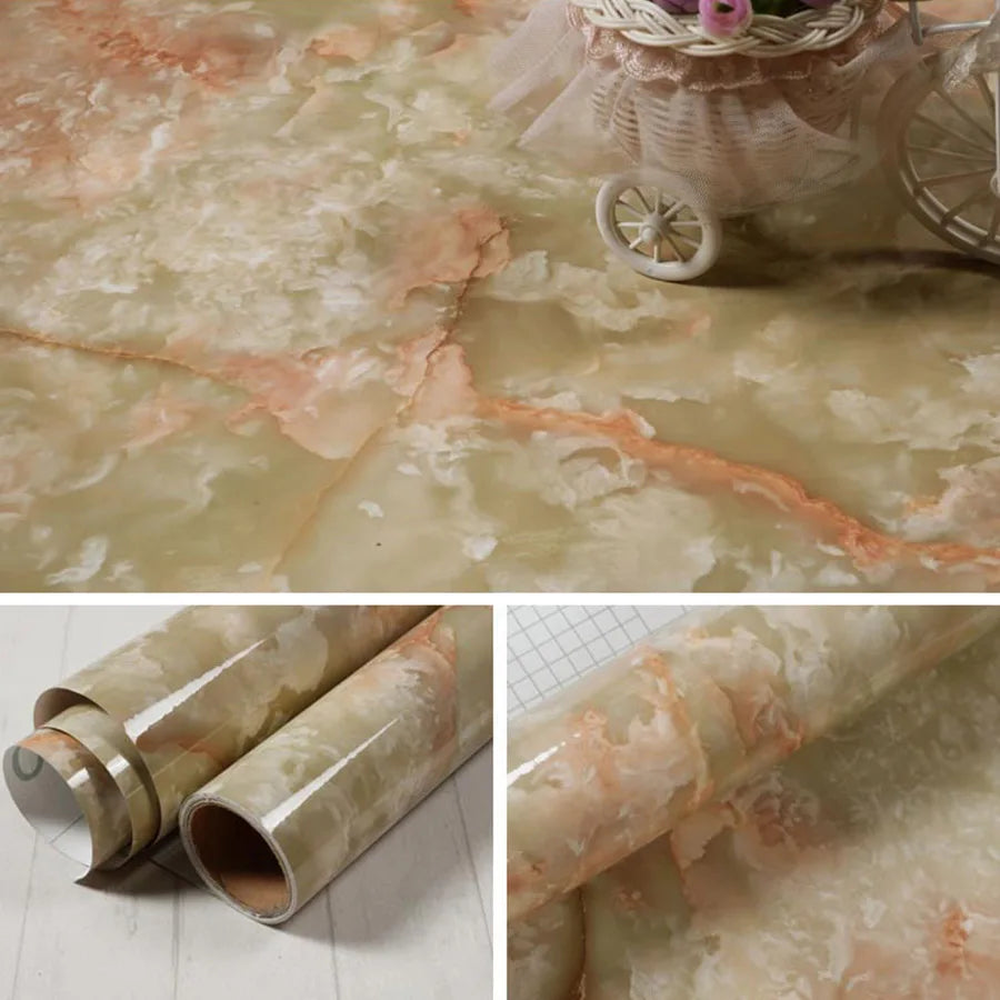 Marble Sticker Kitchen Oil-Proof Film Stove Waterproof Moisture-Proof Self-Adhesive Wallpaper Countertop Cabinet Renovation Tile