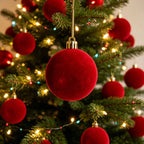 34/16-Piece Set of Burgundy Velvet Christmas Balls, Perfect Home Decoration Tree Ornaments - Christmas Ball Decorations for Halloween, Thanksgiving, Birthdays, and Weddings, Durable Plastic Hanging Decorations for Christmas T