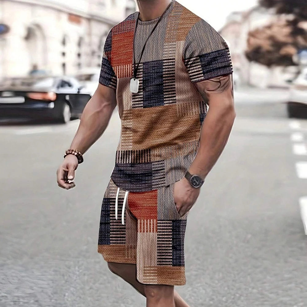 Fashionable New Men's Sportswear Short-Sleeved Shorts Suit Casual T-Shirt Shorts Sets Retro Cool Breathable Summer Two-Piece Set