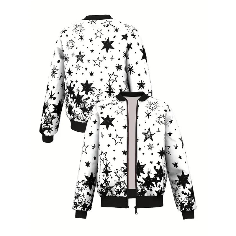 Personality 3D Print Men's Jacket Harajuku Streetwear Stand Collar Long Sleeve Jackets Eyes Stars Hip Hop Graphic Autumn Coat
