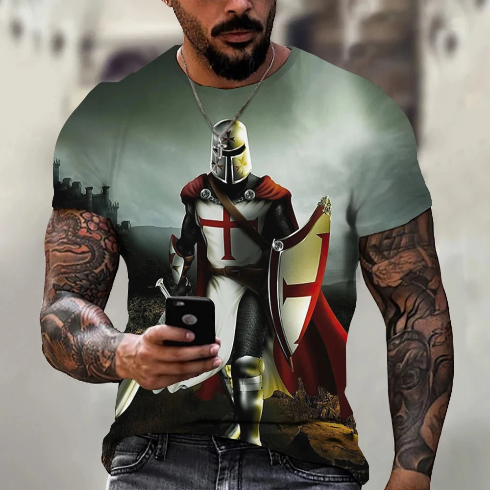 Summer Fashion Templar 3D Printed Men's T-Shirt Street Harajuku Cross TShirt For Men Short Sleeve Oversized Tshirt Vintage Top