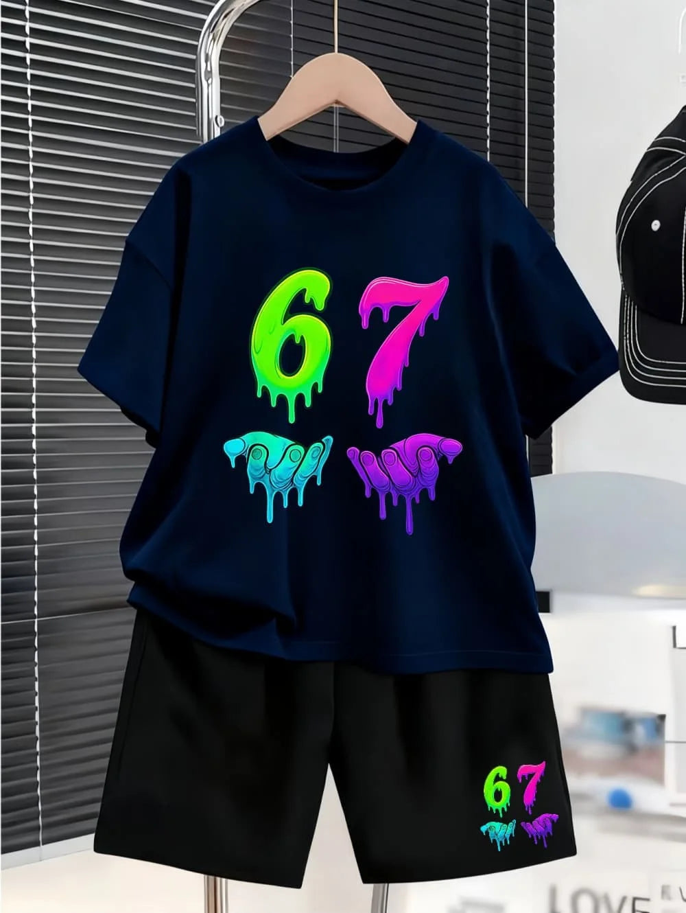 2026 Summer Boys Two-Piece Set Funny 67 Meme Digital Print T-Shirt + Pants Set Casual Street Style Outfit Fashion Kids Clothes