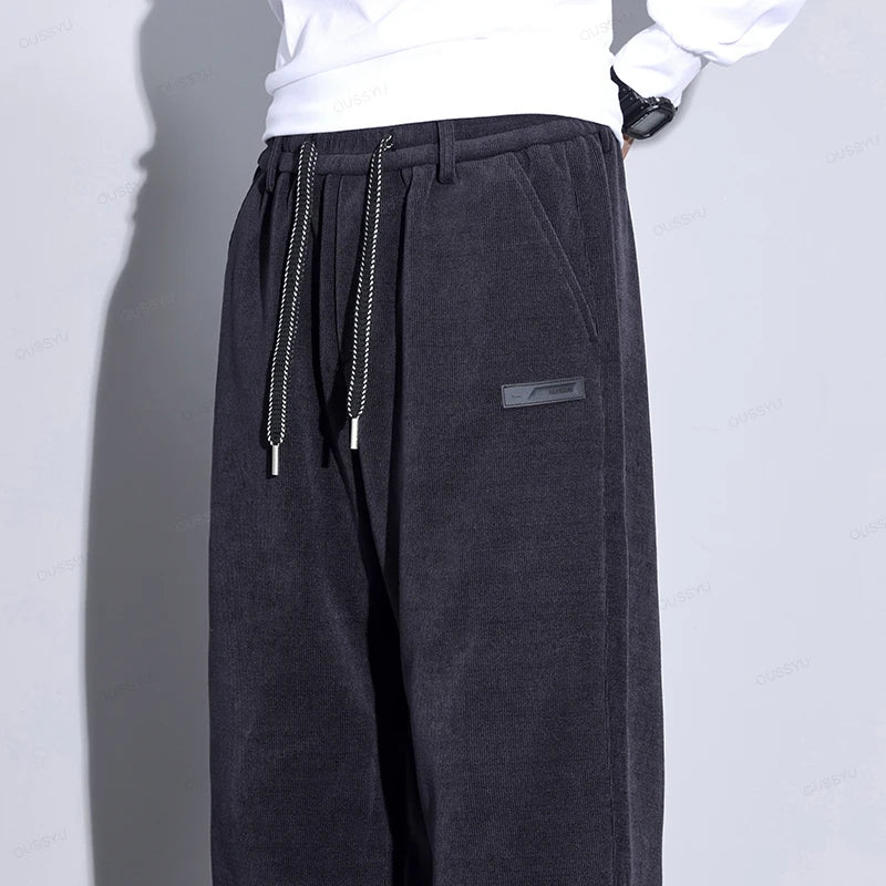 2024 New Autumn Winter Corduroy Pants Men Elastic Waist Business Straight Thick Outdoors Drawstring Jogging Casual Trousers Male