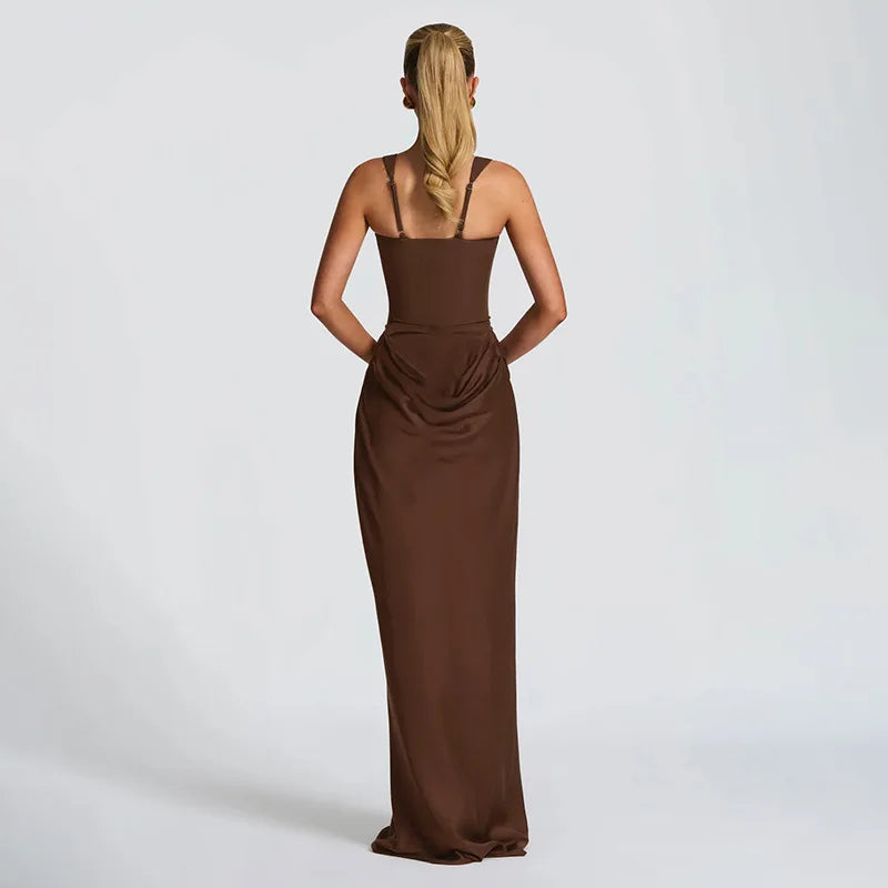 Elegant Y2K Low Cut Maxi Dress for Women Bodycon Ruched Sleeveless Backless Sexy Autumn Winter Party Club Dresses Outfit Gift