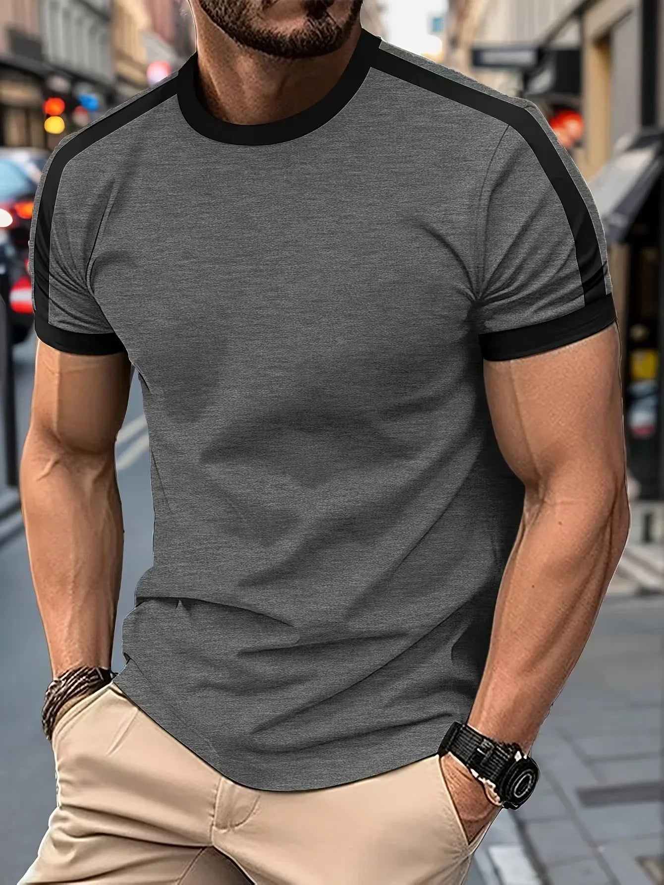 2025 Summer New Men's Fashion Casual Round Neck Short Sleeve Top Outdoor Sports Fitness Breathable Quick Drying T-shirt
