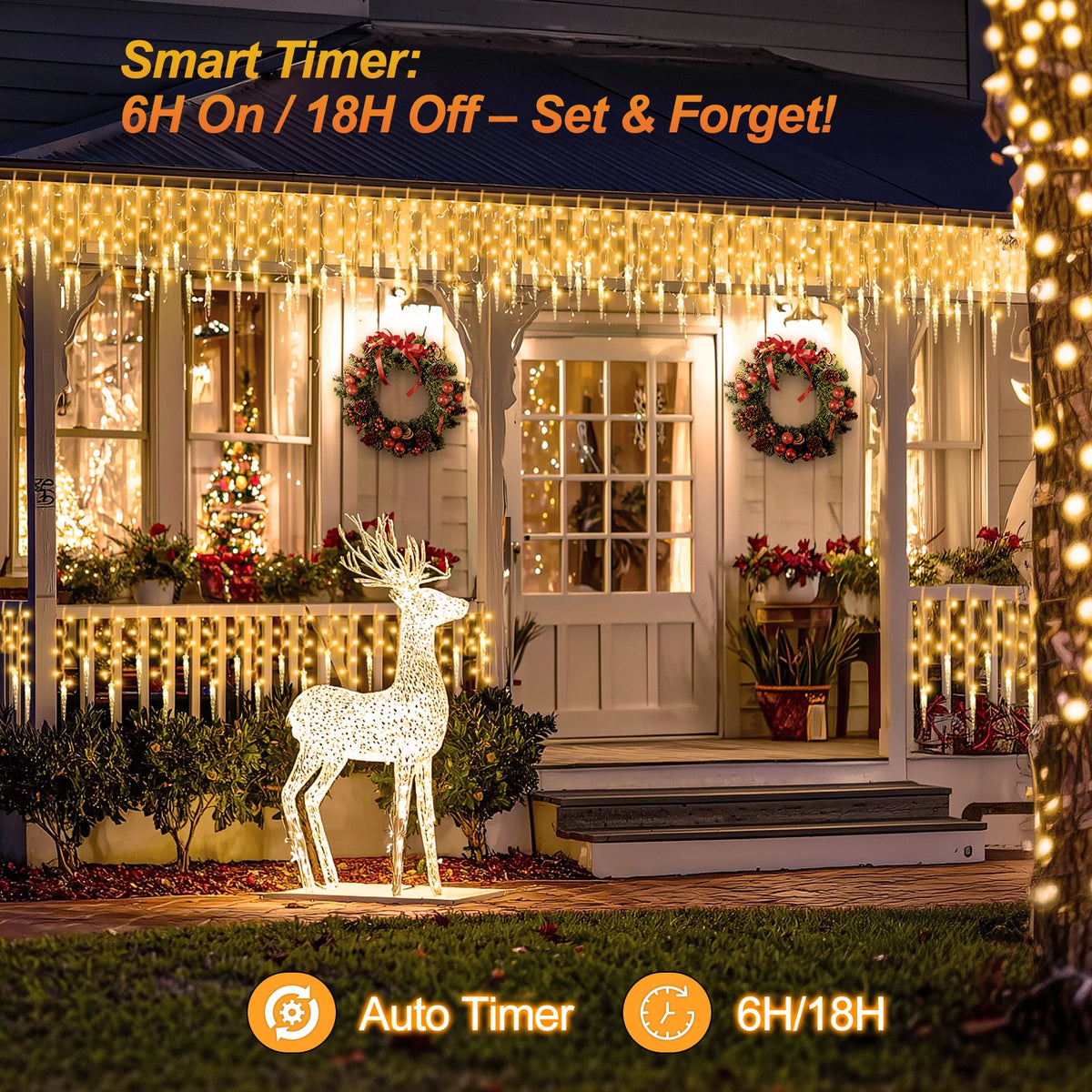 35ft 320 LED Icicle Christmas Lights, Dual Color Warm White & Cool White String Light, Connectable Up to 3 Sets with Remote Control, 11 Modes Timer Memory for Indoor Outdoor Holiday Decor