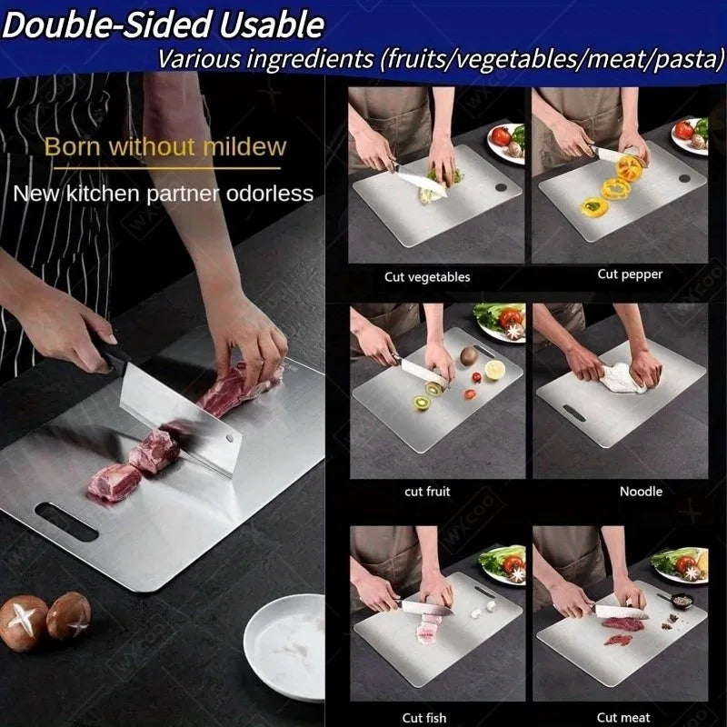 WXCOO 5 Sizes Household Kitchen Boards Thickened Stainless Steel Cutting Board Kitchen Fruit Vegetable Kneading Dough Board