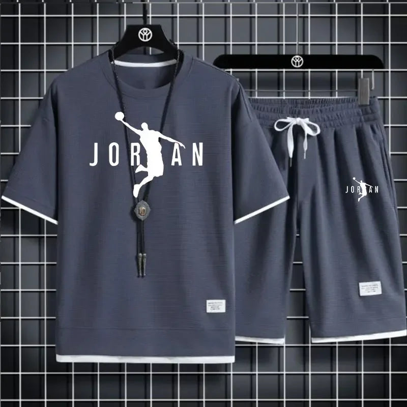 New 2026 summer men's short-sleeved T-shirt and shorts sportswear set, fashionable outdoor casual men's home wear 2-piece set