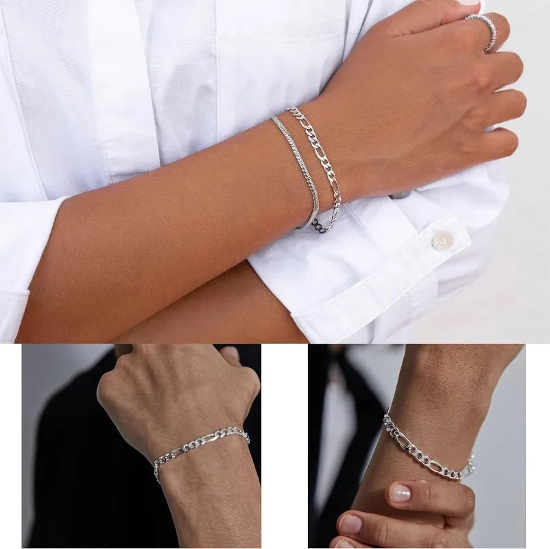 Mens Bracelet 2pcs Bracelets Set with Box Chain & Cuban Link, Stainless Steel Jewelry Gifts for Men - Dad, Boyfriend, Husband.