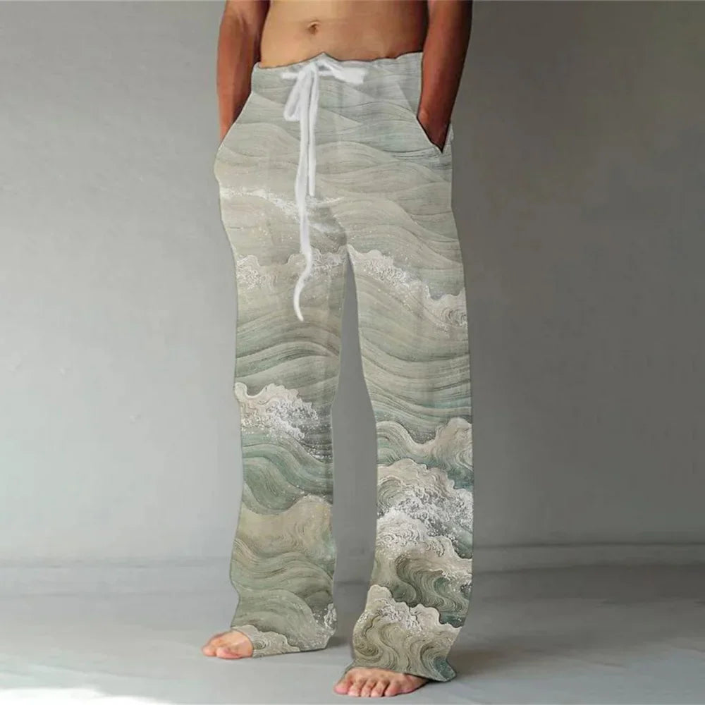 Loose And Casual men's New Bamboo Leaf 3D Printed sweatpants, Versatile And Fashionable Pocket Drawstring Sports Pants