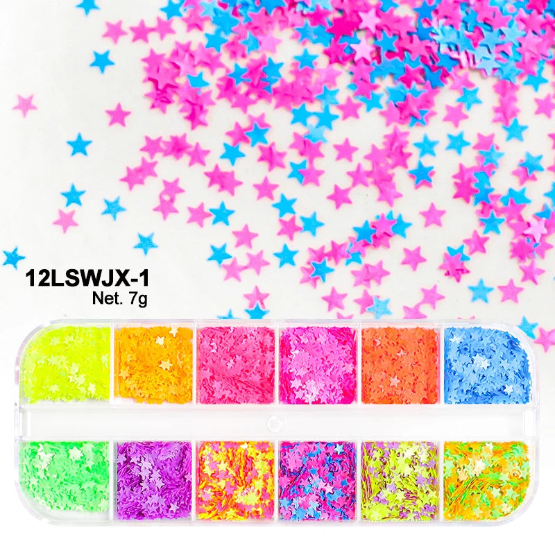 Holographic Sweet Love Heart Nail Art Glitter Sequins Shining Laser Fluorescence Star Butterfly 3D Nails Decorations Accessories