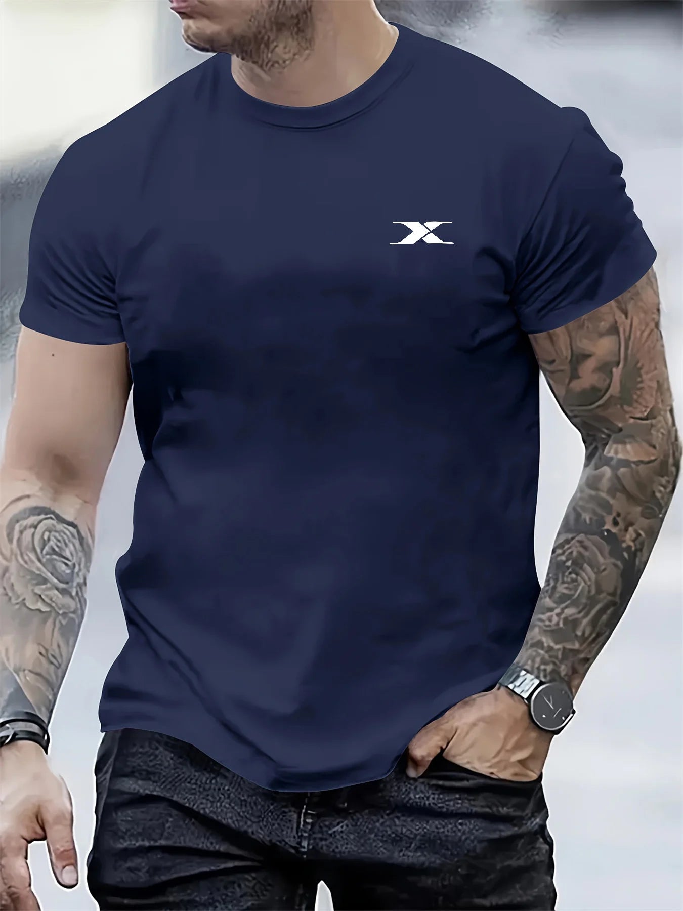 New Summer Men's Fashion T-Shirt with Letter Print, Short Sleeve, Casual Sports Crew Neck, 100% Cotton