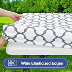 6 Foot Waterproof Elastic Fitted Tablecloths Rectangle Washable Polyester Table Cover Camping Outdoor