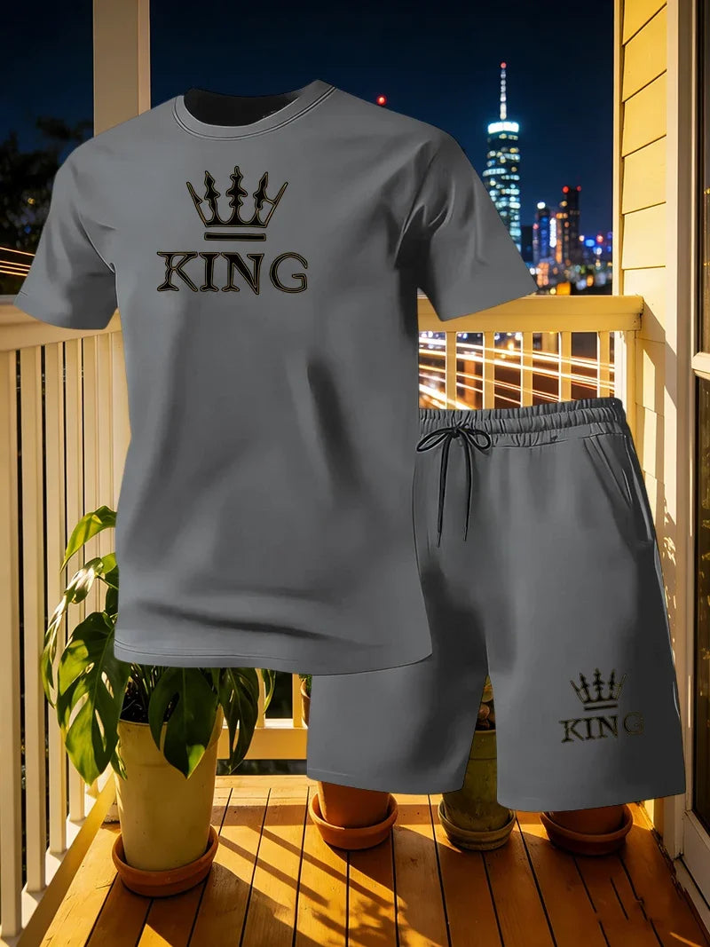 Men's Sports 2-piece Set Summer Men's Fashion Casual Short sleeved T-shirt Shorts Loose Fitness/Running/Leisure 2-piece Set