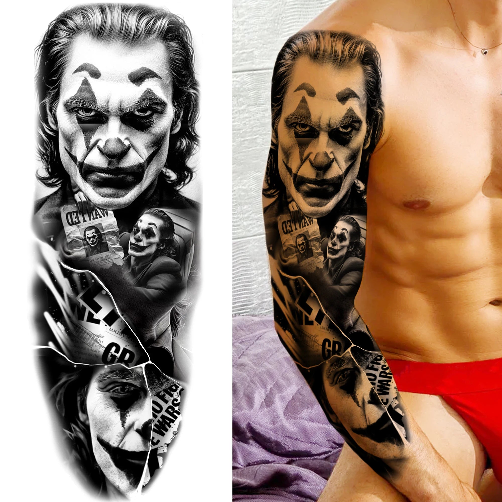 1 Sheet Full Arm Leg Robber Joker Gangster Temporary Tattoos Long Large Bad Guy Nun Fake Tattoo Sleeve Waterproof  Tatoo Sticker
