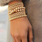 7PCS Golden Bead Bracelet Set for Women Flexible Stretch Fit, Minimalist Beaded Bangles Elegant Daily & Party Jewelry Accessory