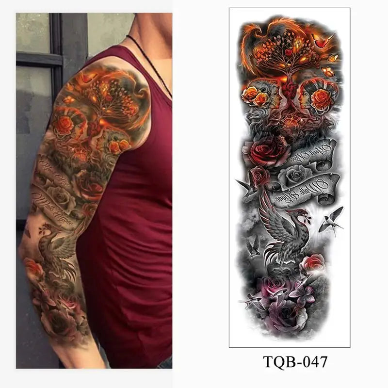 Large Arm Tattoo Sticker Full Sleeve Temporary Tattoos for Men Fish Wolf Tiger Tattoo Fake Tatoo for Women Waterproof Body Art