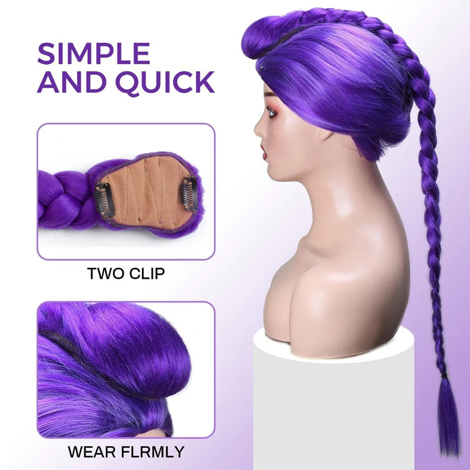 Synthetic Braided Purple Hair Ponytail Rumo Costume Hairstyle 26inch Long Ponytail with Clips for Kids Girls Halloween Christmas