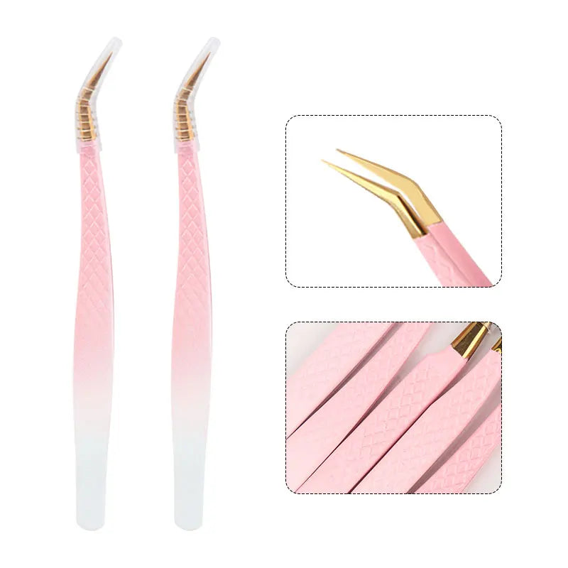 1pcs Eyelash Extension Tweezers Eyebow Clip Pink Stainless Steel Lash Lifting Tweezers Beauty Supplies Diy Makeup Tool