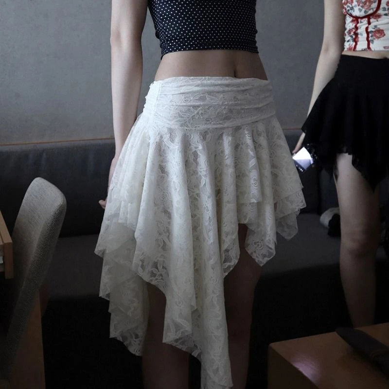 Asymmetrical Lace Skirts Women Summer Clothing Soft 2000s Vintage Clothing Streetwear Y2k Trendy Boho Style Loose Ladies Party