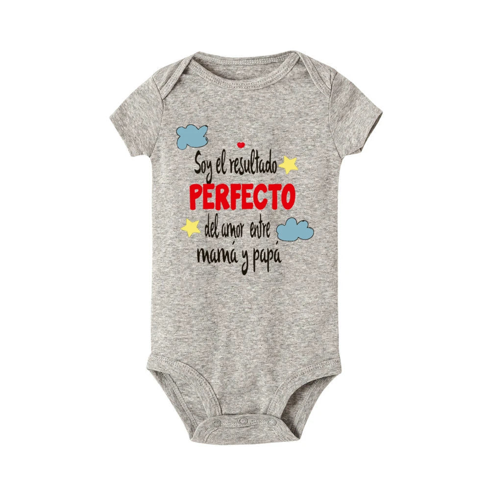 I Am The Perfect Result of The Love Between Mom and Dad Baby Romper Spanish Print Infant Bodysuit Newborn Short Sleeve Jumpsuit