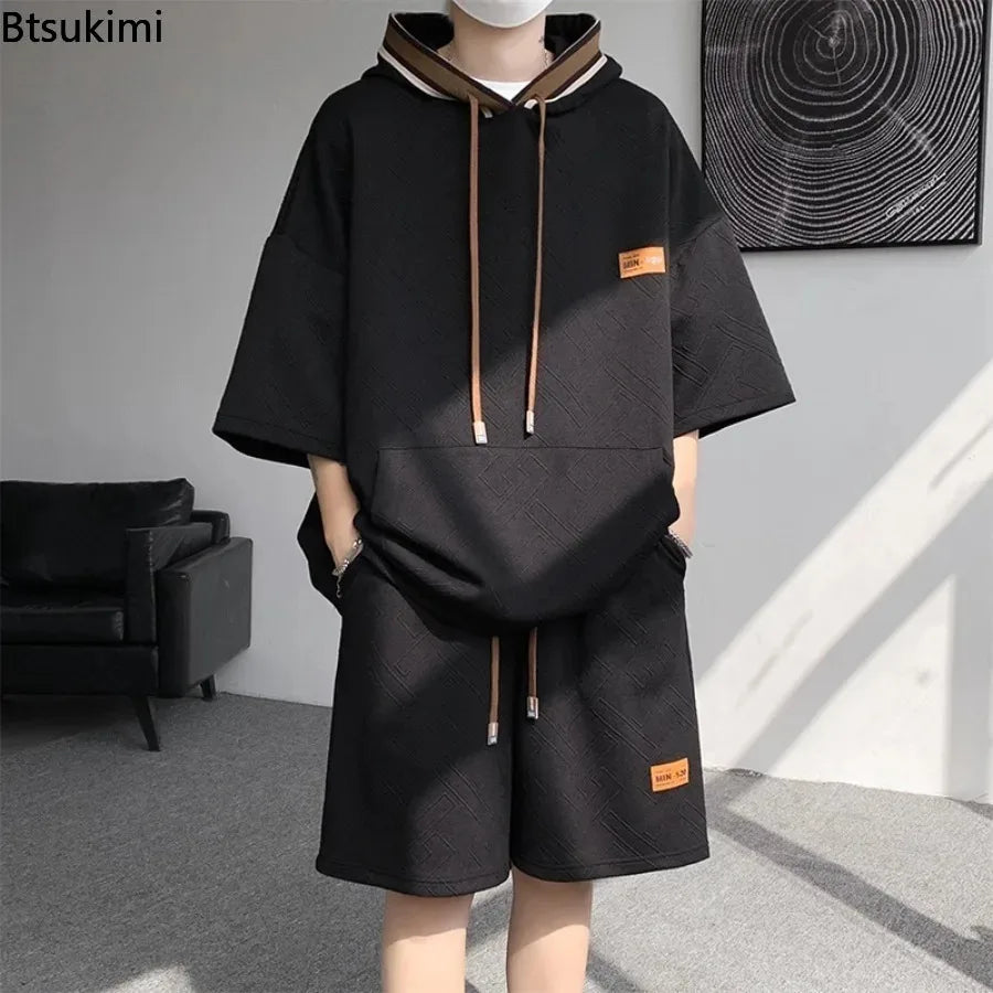 Men's Hooded Short Sleeved T-shirt Shorts Two-piece Set Summer Trend Casual Sports Fitness Oversized SIze M-8XL Two-piece Set