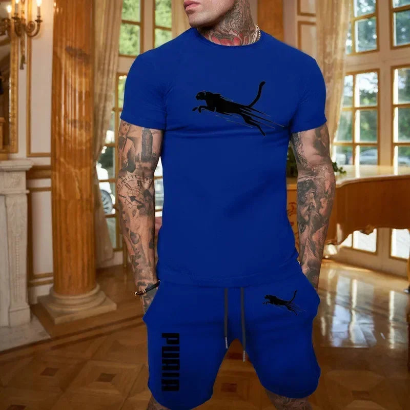 2026 Fashion and Casual Summer Outdoor Sports Set Men's Breathable T-shirt and Shorts Casual Fashion Two-piece Set