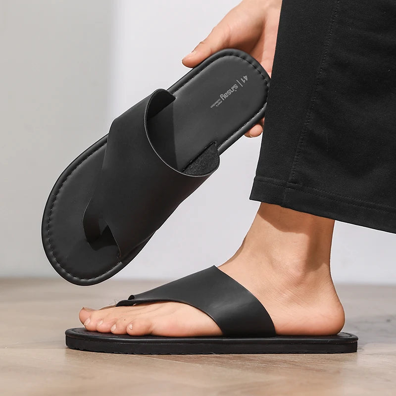 Flip-flops men's summer non-slip leisure indoor open-toed slippers soft bottom light black sandals flip-flops plus size sandals