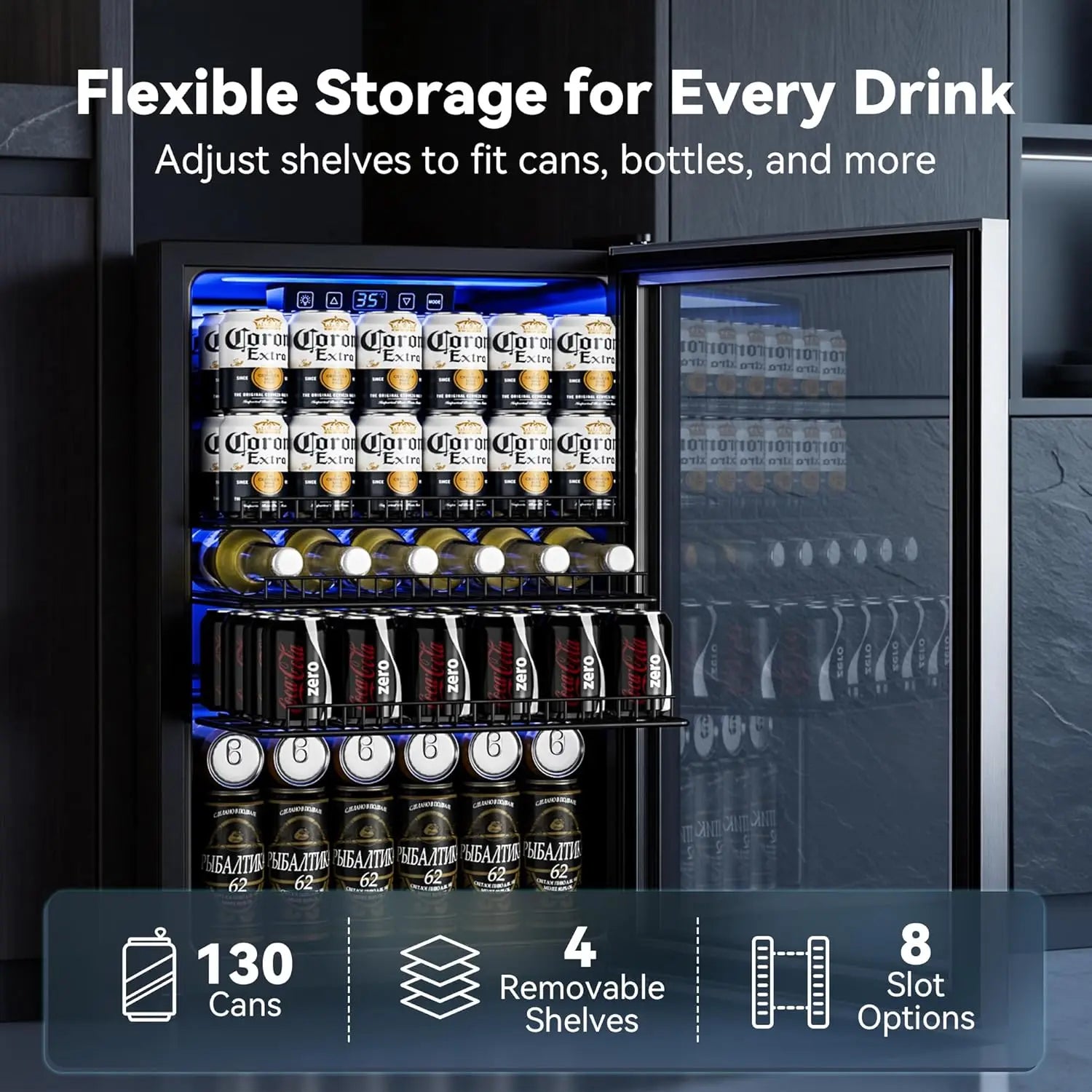 Beverage Refrigerator Cooler-Mini Fridge Freestanding Cooler with Glass Door, Adjustable Shelves & Digital, Customized