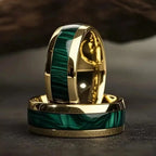 Men Domed Green Abalone Shell Inlay Rings Fashion 8MM Gold Color Stainless Steel Rings For Wedding Engagement Jewelry Gift
