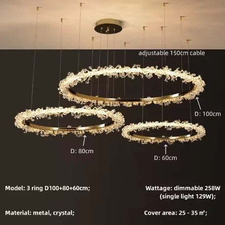 Modern Lustre Crystal Dimmable Pendant Light Living Room Circle Hanging Lamp Foyer Gold Led  Suspend Lamp Fixtures