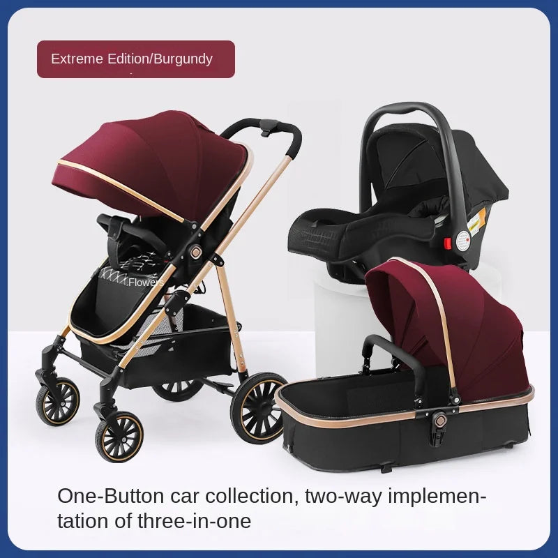 3-in-1 Baby Stroller High Landscape Large Wheel Baby Stroller Can Sit and Lie Two-way Push Travel Stroller with 0-4 years baby