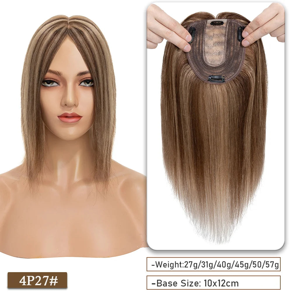 SEGO 10x12CM Hair Toppers for Women No Bangs 130% Density Silk Base Real Human Hair Clip in Top Wiglet Hair Pieces for Women