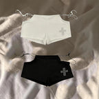 Streetwear Aesthetic Hot Pants Women White Cross Print Side Tie Low Rise Micro Shorts 2026