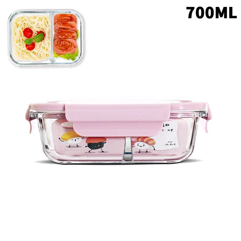 1/2/3 Grids Thickened Leak Proof Microwave Safe Food Crisper High Borosilicate Glass Bento Box With Lids Airtight Lunch Boxes