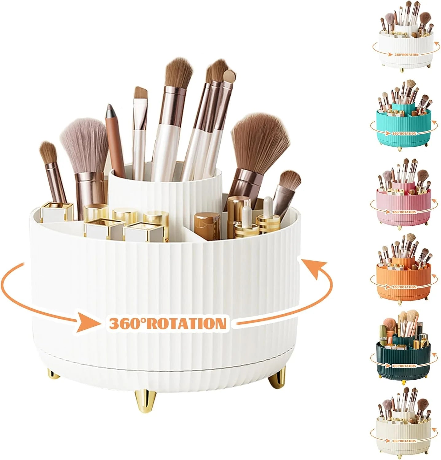 360°Rotating Makeup Desktop Cosmetic Storage Box Organizer 5 Slot Large Capacity for Bathroom Portable Makeup Brushes Pen Holder
