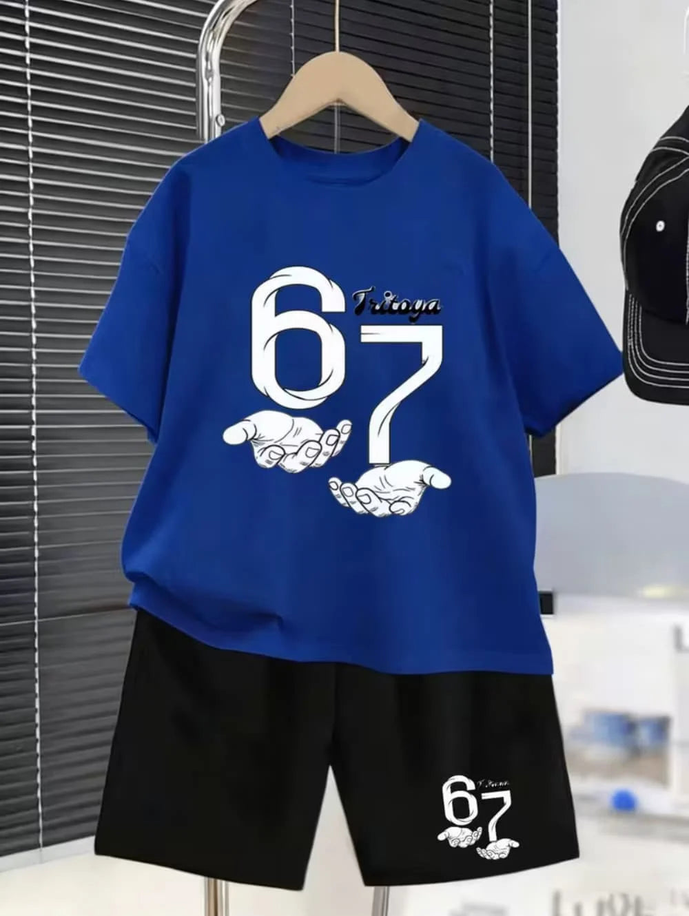2026 Summer Boys Two-Piece Set Funny 67 Meme Digital Print T-Shirt + Pants Set Casual Street Style Outfit Fashion Kids Clothes