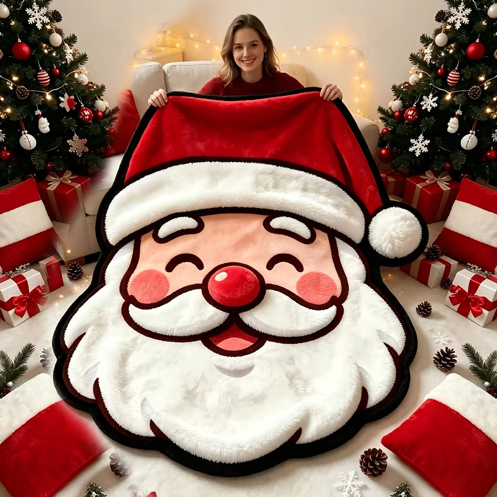 Christmas Santa Claus Flannel Blanket Lovely Soft Warm Plush Throw Blanket Novelty Cartoon Holiday Festival Gift Home Decor