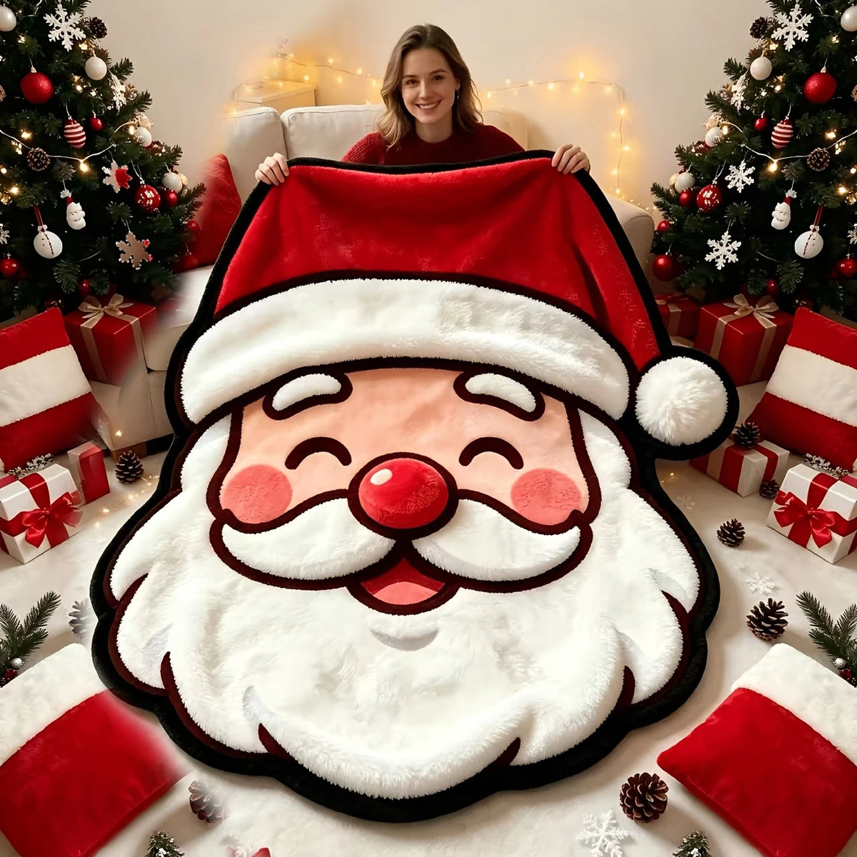 Christmas Santa Claus Flannel Blanket Lovely Soft Warm Plush Throw Blanket Novelty Cartoon Holiday Festival Gift Home Decor