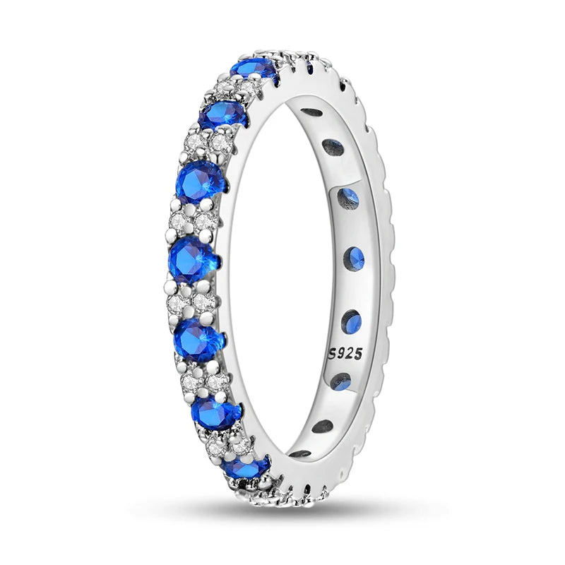 Original 925 Silver Sparkling Zircon Ring Stackable Classic Shine Stone Round Rings For Women Wedding Anniversary Jewelry Gift