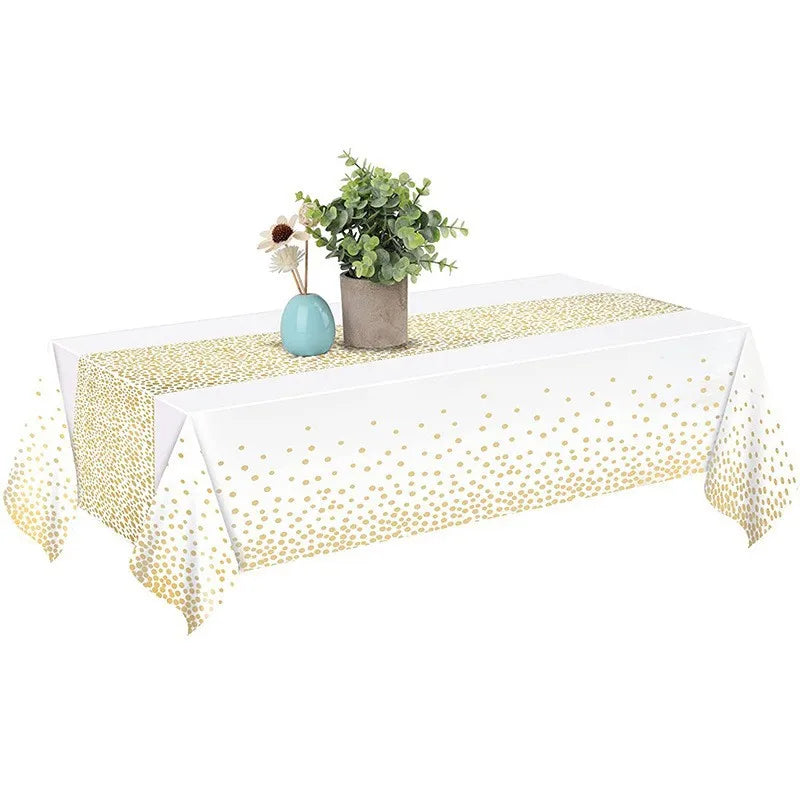 1pc Gold Dot Table Cloth for Events, Disposable Table Cover, Ideal Tablecloths for Party Decorations, Dining, Wedding & Holiday