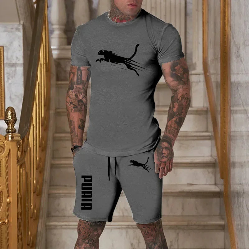 2026 Fashion and Casual Summer Outdoor Sports Set Men's Breathable T-shirt and Shorts Casual Fashion Two-piece Set