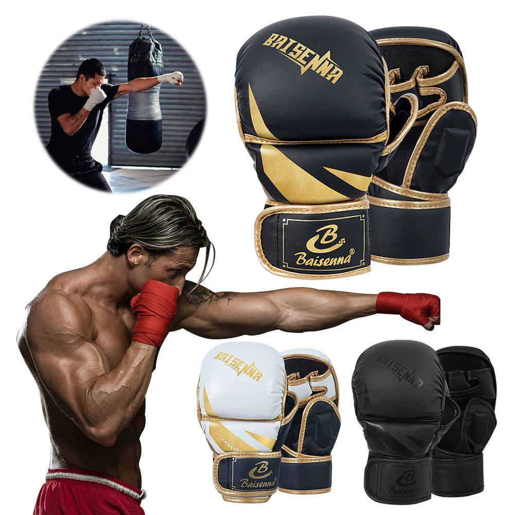 Professional MMA Boxing Gloves Half Finger Sandbag Karate Muay Thai Training Glove PU Thickened Punching Bag Glove for Adult Kid