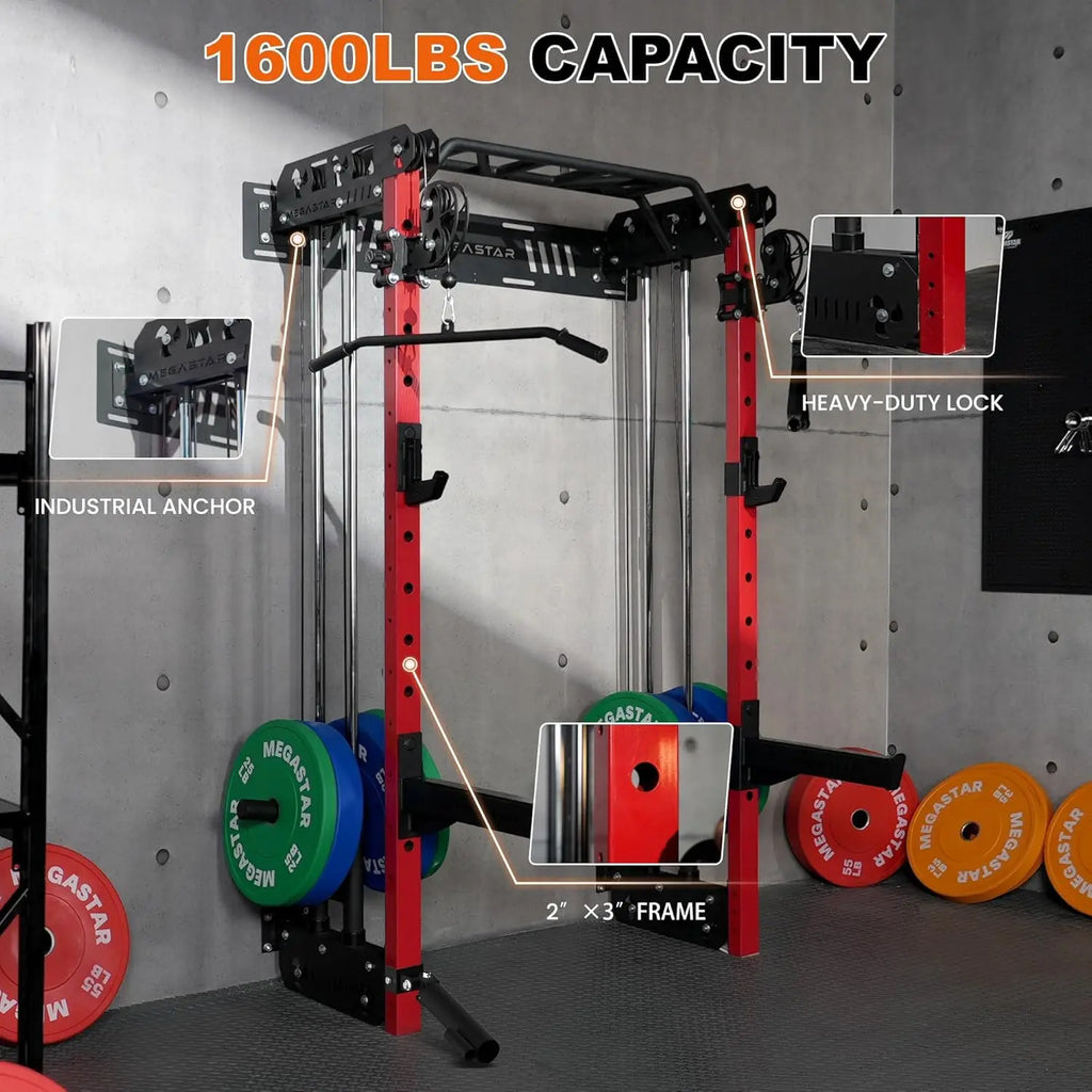 Wall Mounted Power Cage Squat Rack 2000LB Capacity Dual Crossover System 16 Attachments Home Gym, Custom