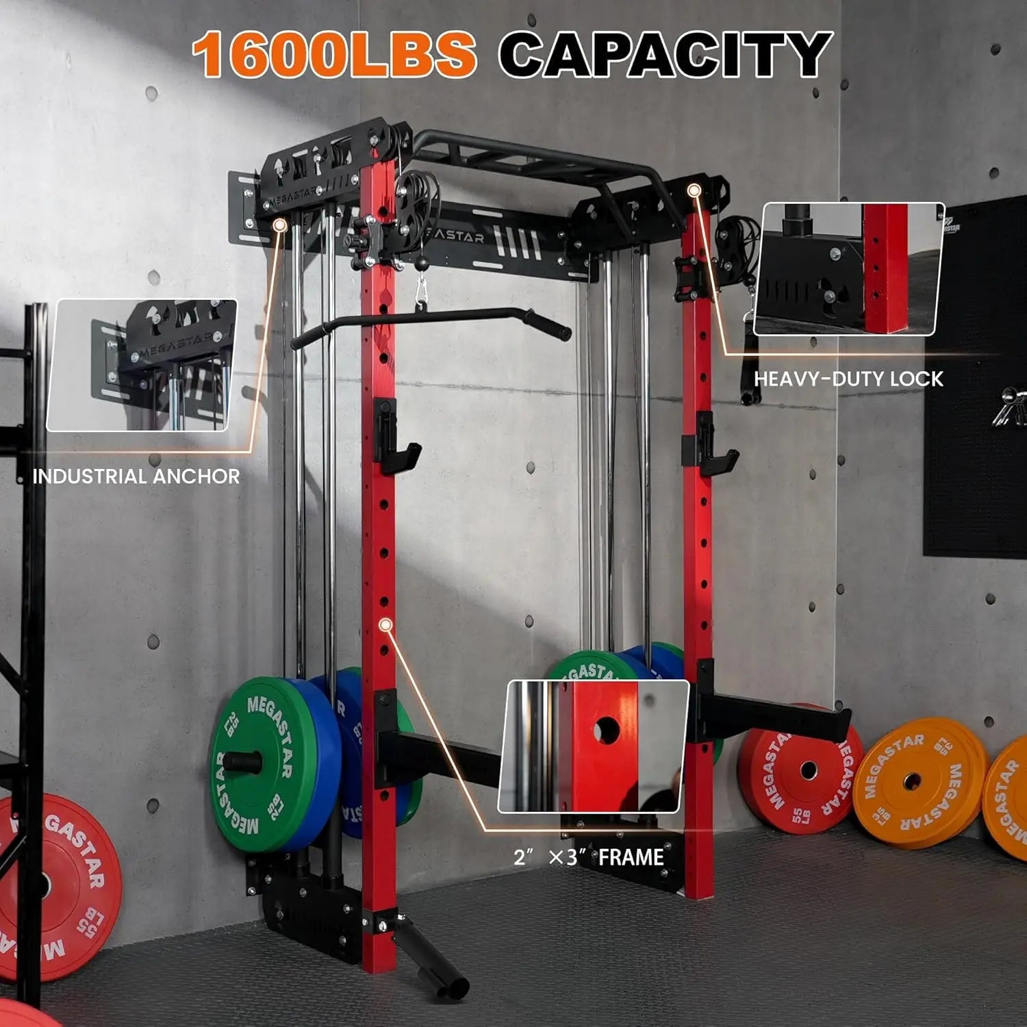 Wall Mounted Power Cage Squat Rack 2000LB Capacity Dual Crossover System 16 Attachments Home Gym, Custom